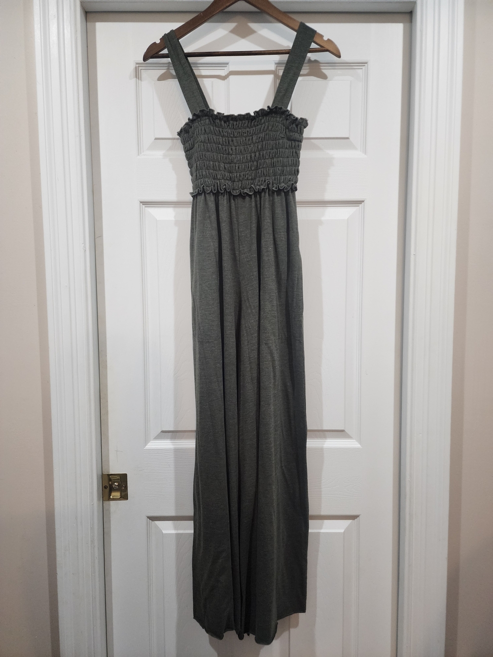 Women's Smocked Strap Wide-Leg Jumpsuit - Hunter Green